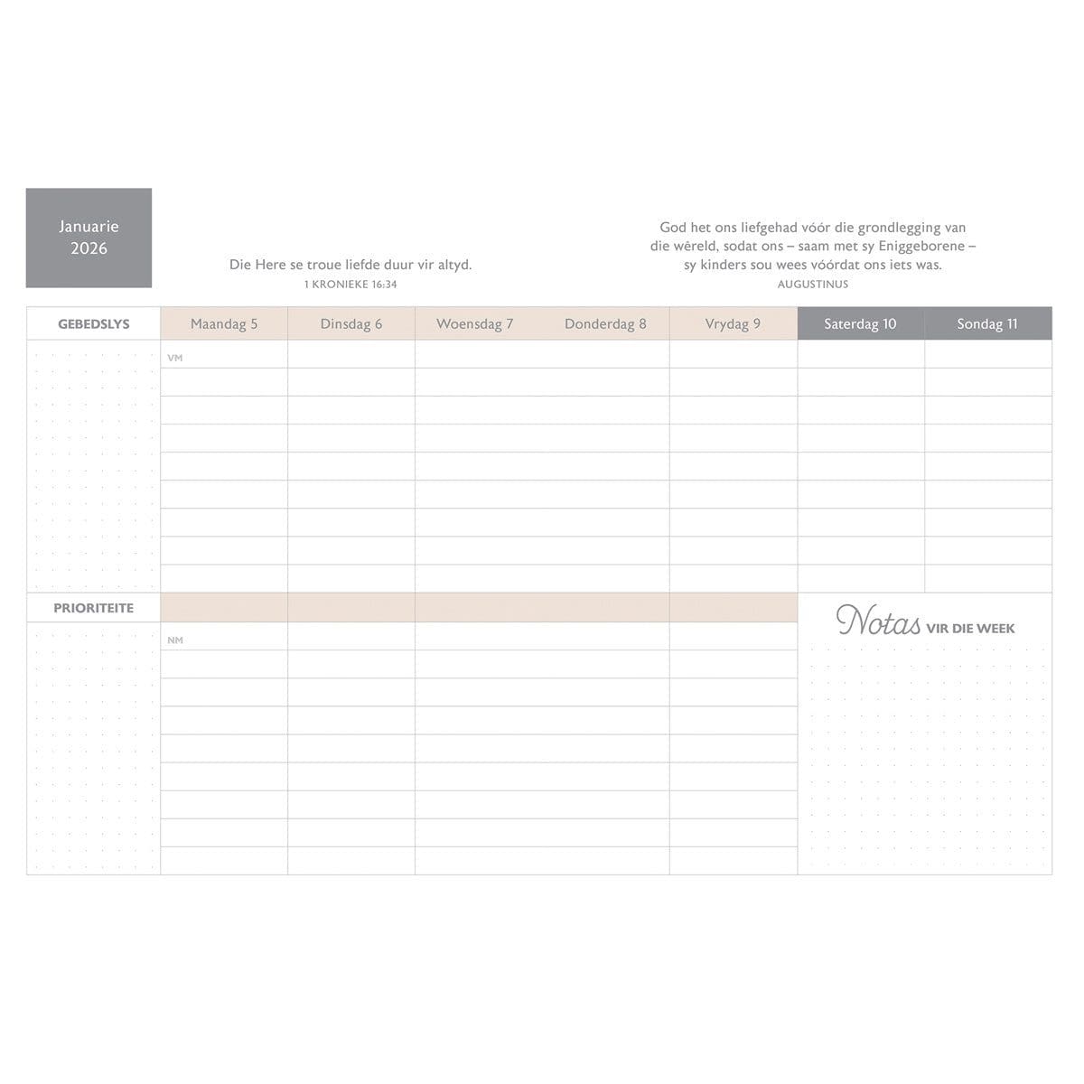 9780638010244_feature2 2026 18-Maande Dagbeplanner vir Vroue - Sterkte en Eer - Kunsleer met Rits - Image 3