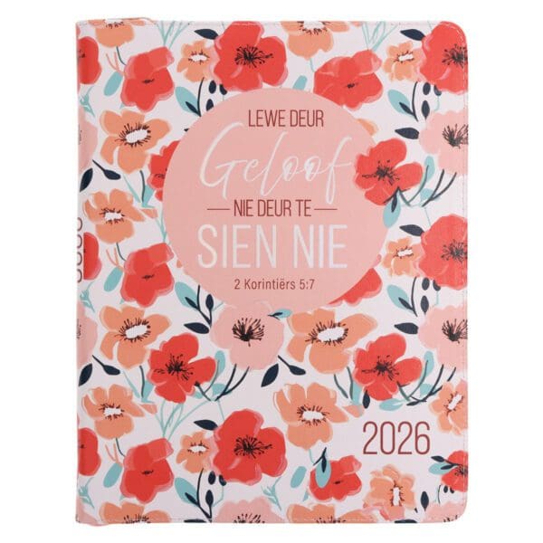 2026 18-Maande Dagbeplanner vir Vroue - Lewe Deur Geloof - Kunsleer met Rits - Image 1