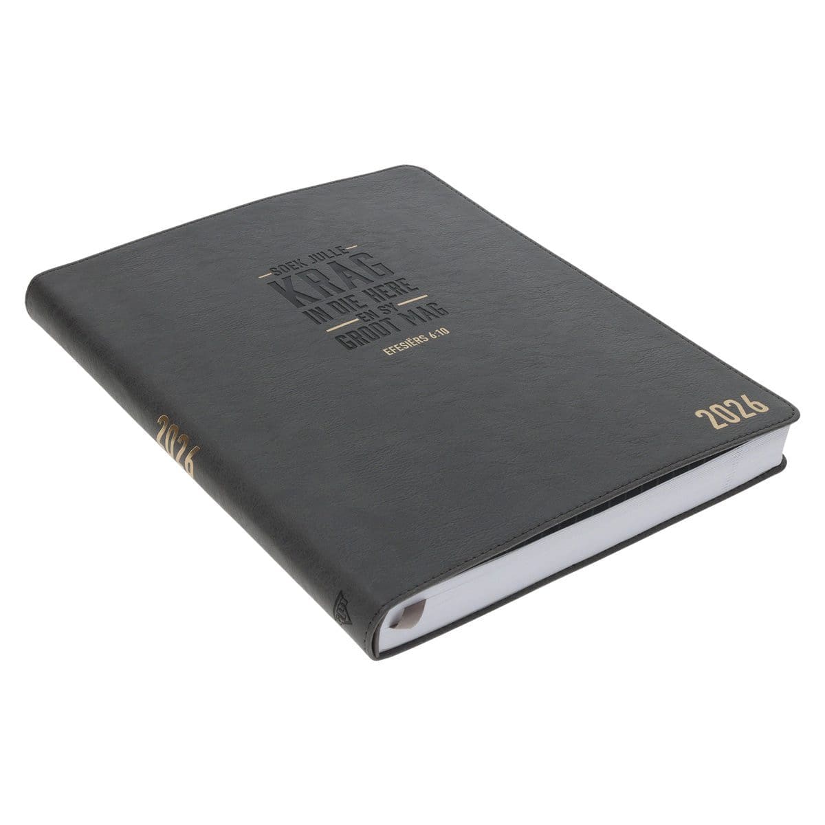 9780638010329_feature1 2026 A4 Dagboek - Professionele Jaarbeplanner - Soek Julle Krag in die Here - Kunsleer - Image 3