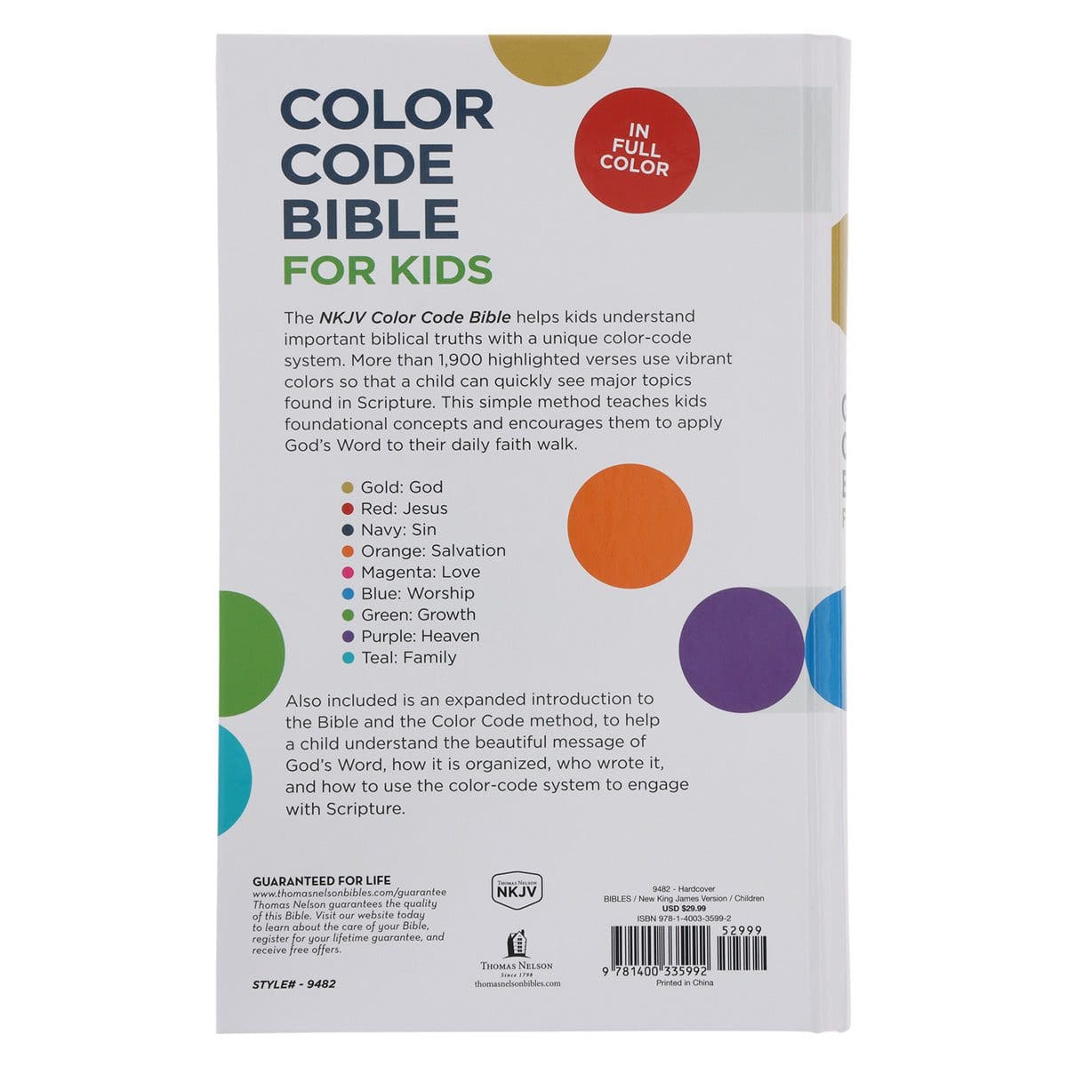 9781400335992_back NKJV Hardcover Color Code Bible for Kids Comfort Print - Image 2