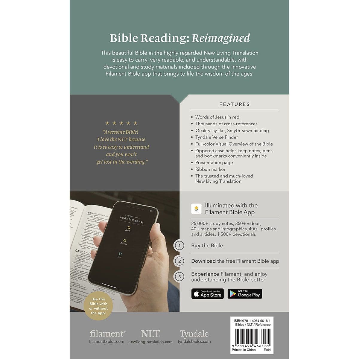 9781496466181_back NLT Filament Thinline Reference Bible, Rustic Brown With Zip (Imitation Leather) - Image 23