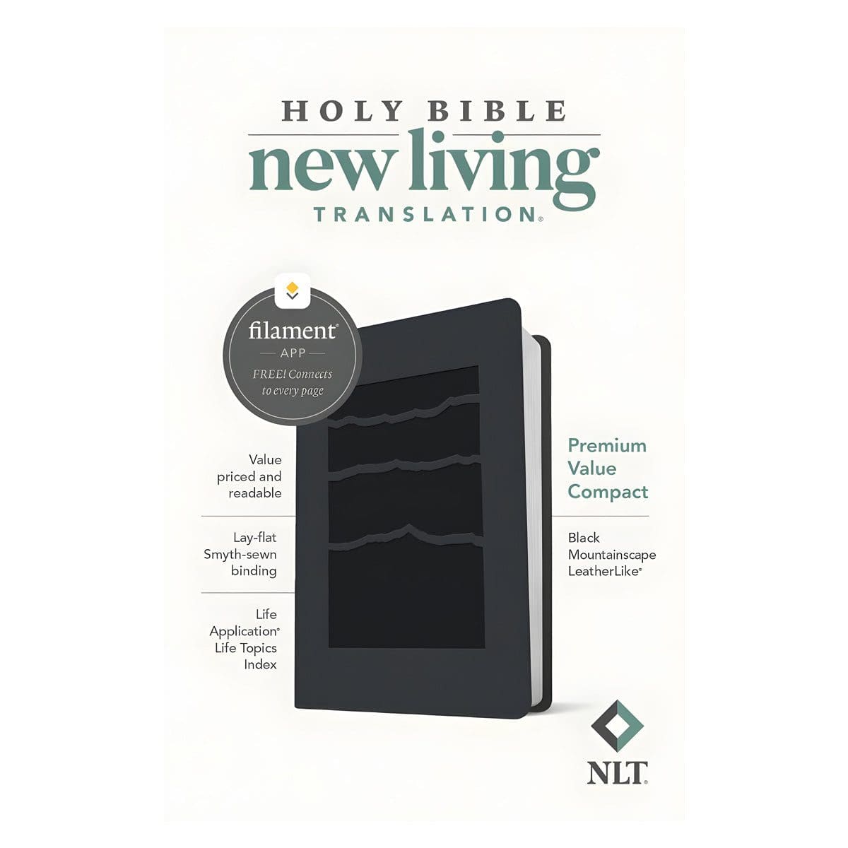 9781496479266_front NLT Black Mountainscape Imitation Leather Premium Value Filament Compact Bible - Image 7