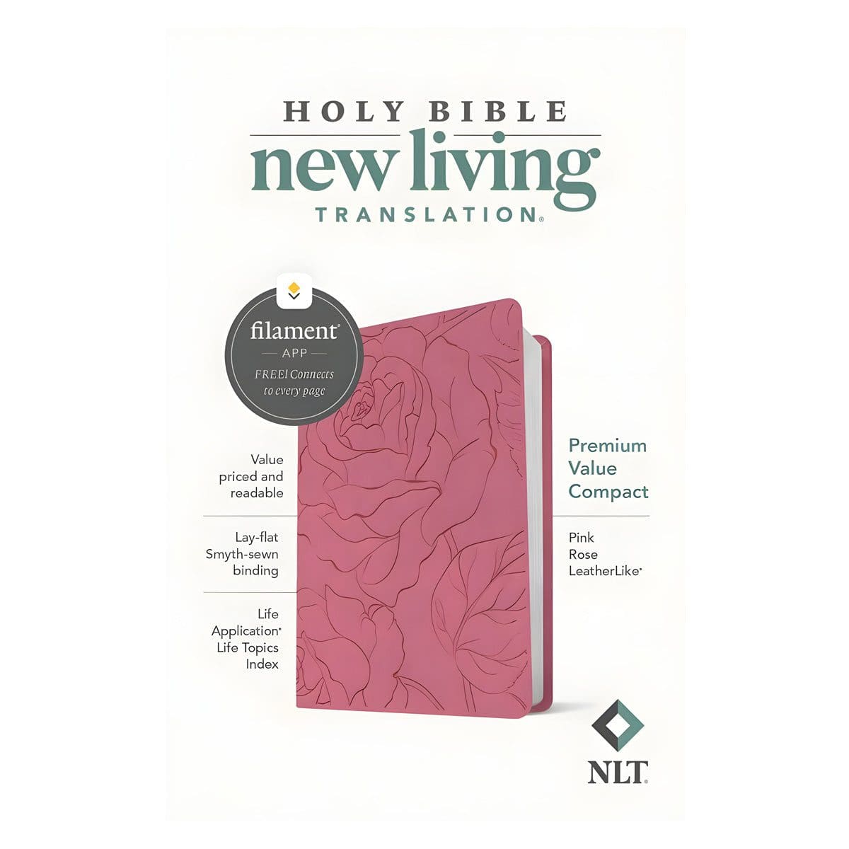 9781496479280_front NLT Pink Rose Imitation Leather Premium Value Filament Compact Bible - Image 1