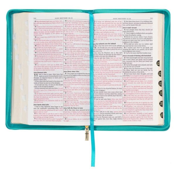 KJV Teal Floral Faux Leather Flexcover Deluxe Gift Bible With Zip - Image 32