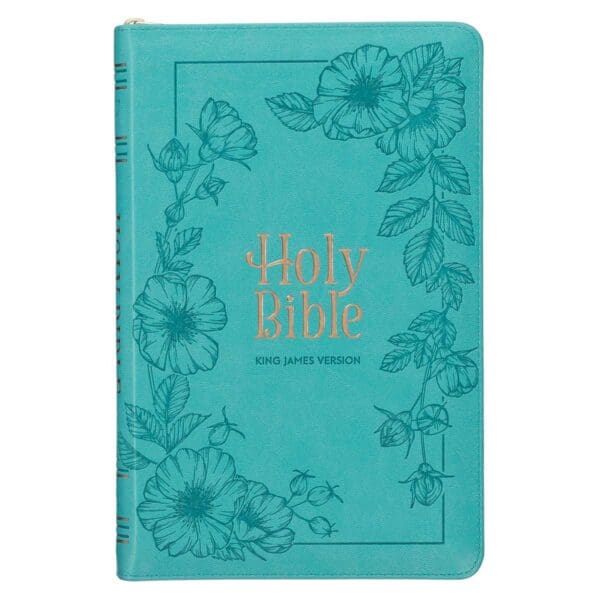 KJV Teal Floral Faux Leather Flexcover Deluxe Gift Bible With Zip - Image 27