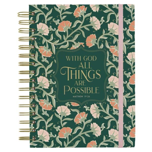 With God All Things are Possible Green Chunky Hardcover Wirebound Journal with Elastic Closure - Image 5