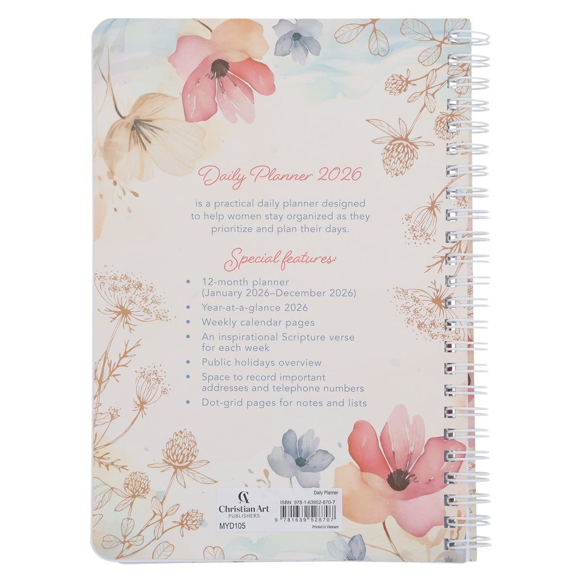 9781639528707_back 2026 Diary - Daily Planner - The Lord Is My Strength and My Song - Wirebound - Image 1