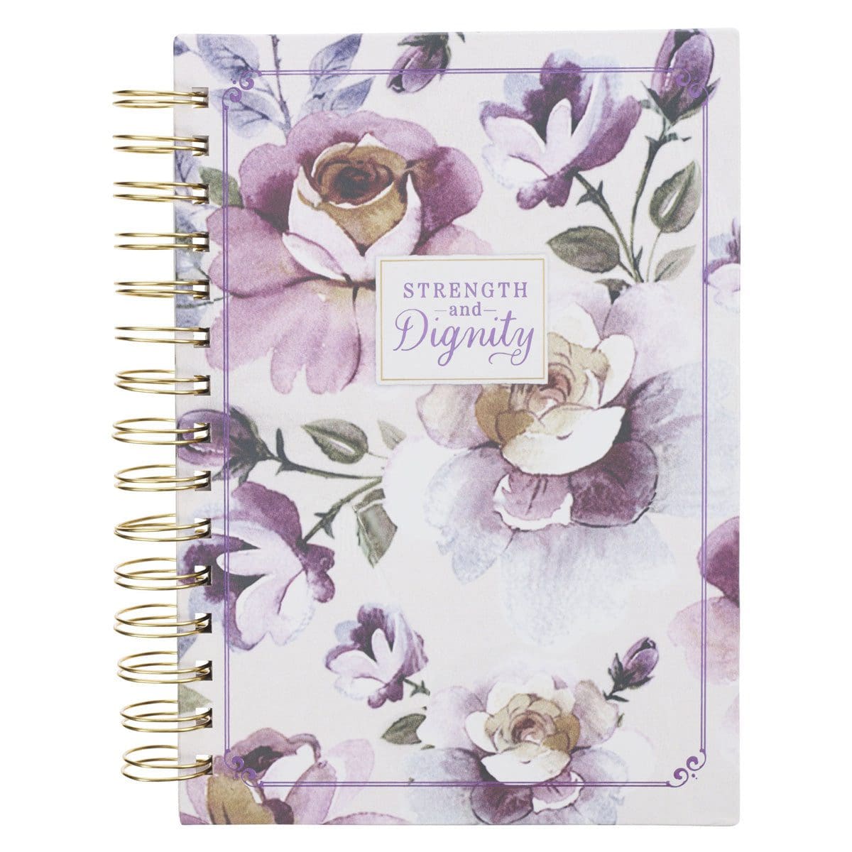 9781639528837_front Strength and Dignity Purple Floral Large Hardcover Wirebound Journal - Image 4