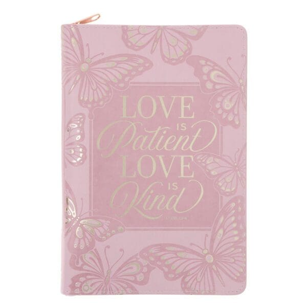 Love Is Patient Love Is Kind Blush Pink Faux Leather Journal with Zipped Closure - Image 1
