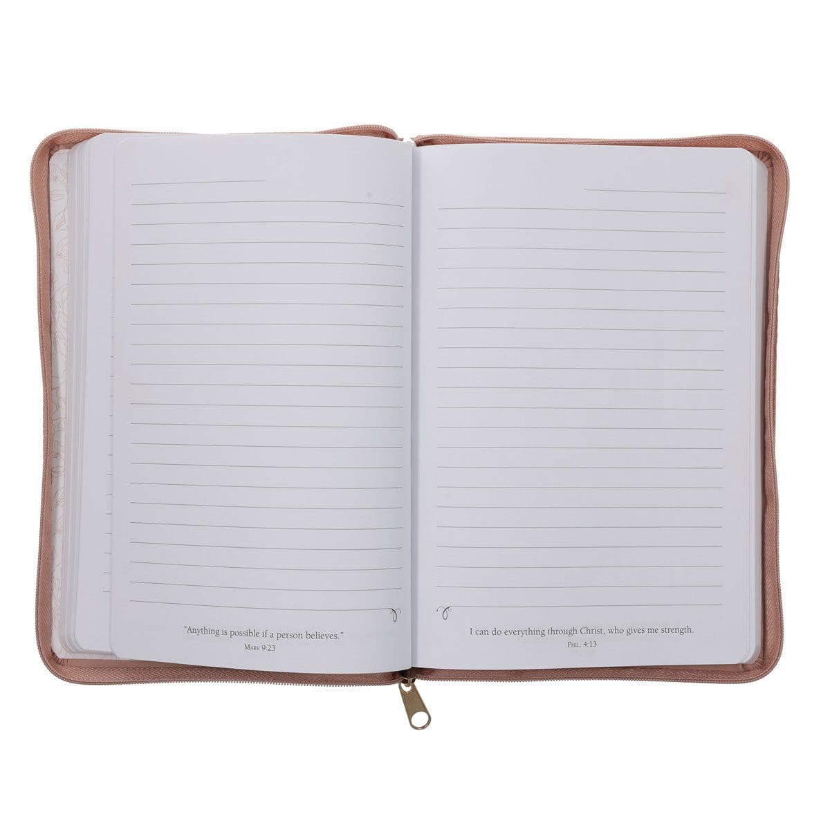 9781639529131_feature1 She Is Clothed with Strength and Dignity Beige Faux Leather Journal with Zipped Closure - Image 3