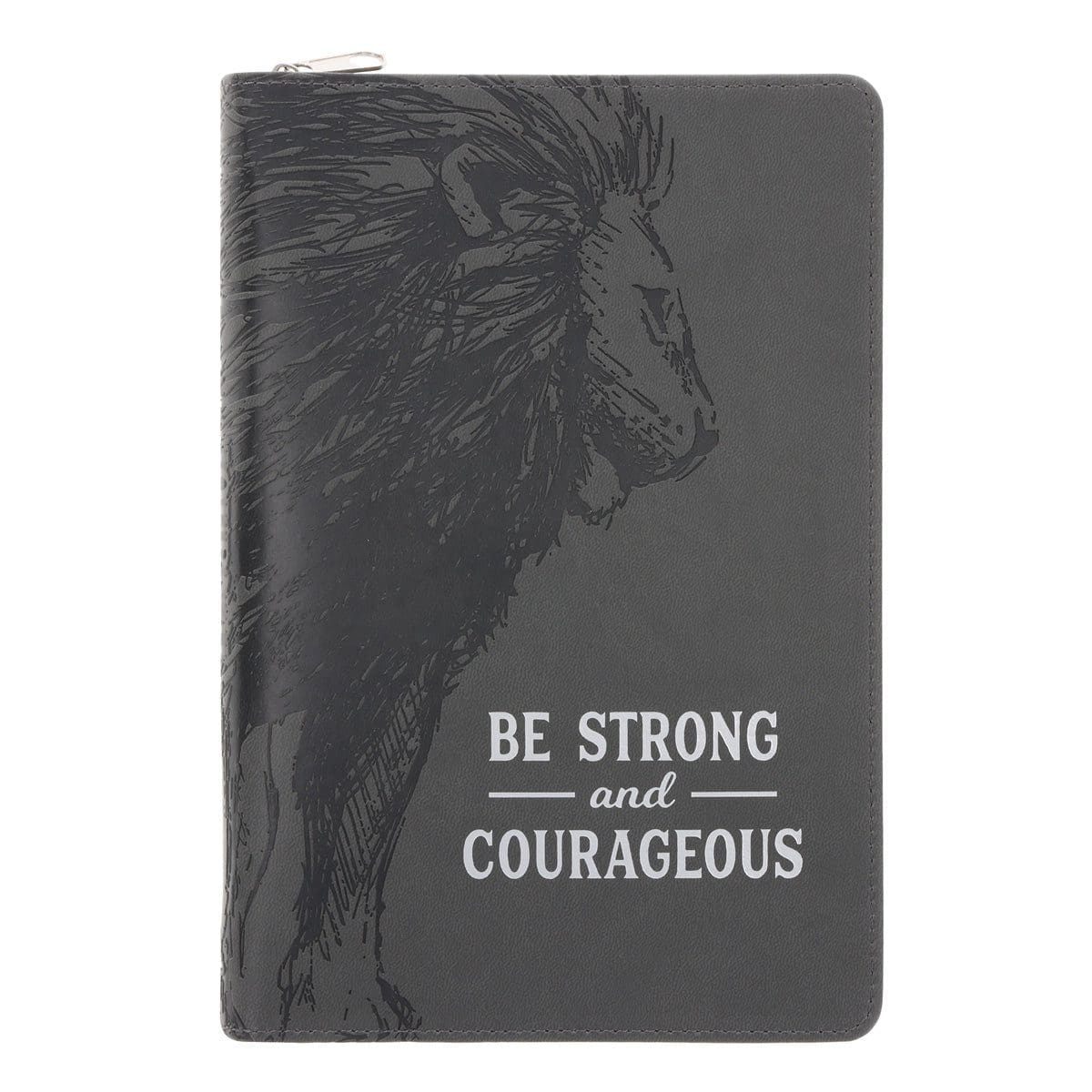 9781639529148_front Be Strong and Courageous Faux Leather Journal with Zipped Closure - Image 1