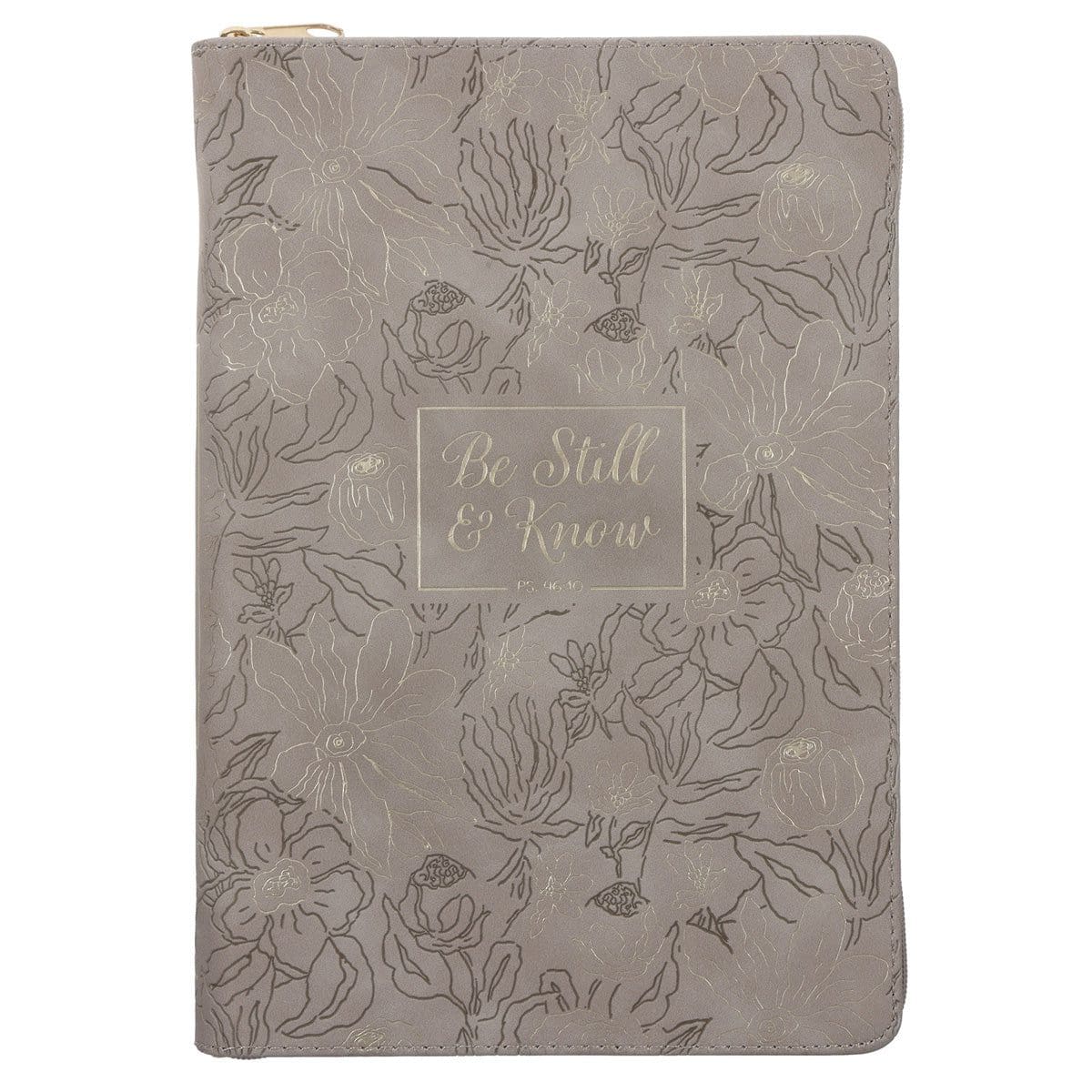 9781639529179_front Be Still and Know Floral Beige Faux Leather Journal with Zipped Closure - Image 1