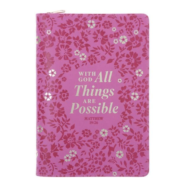 With God All Things Are Possible Faux Leather Journal with Zipped Closure - Image 1