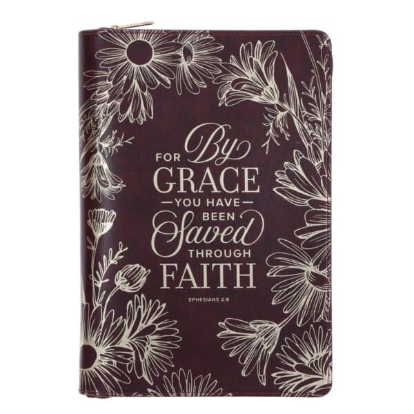 For by Grace You Have Been Saved Through Faith Faux Leather Journal with Zipped Closure - Image 1