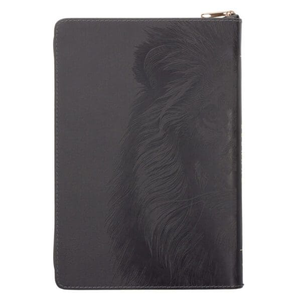 Be Strong in the Lord and in His Mighty Power Grey Lion Faux Leather Journal with Zipped Closure - Image 2