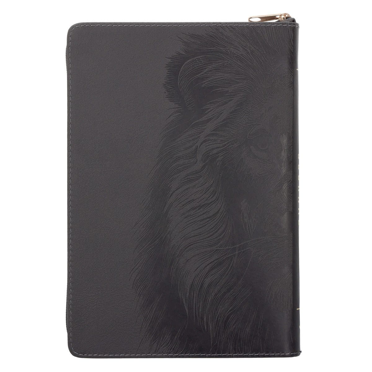 9781639529568_back Be Strong in the Lord and in His Mighty Power Grey Lion Faux Leather Journal with Zipped Closure - Image 2