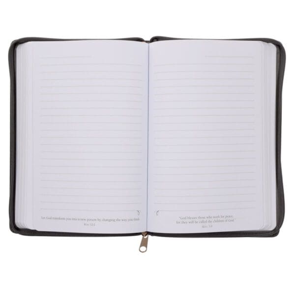 Be Strong in the Lord and in His Mighty Power Grey Lion Faux Leather Journal with Zipped Closure - Image 3