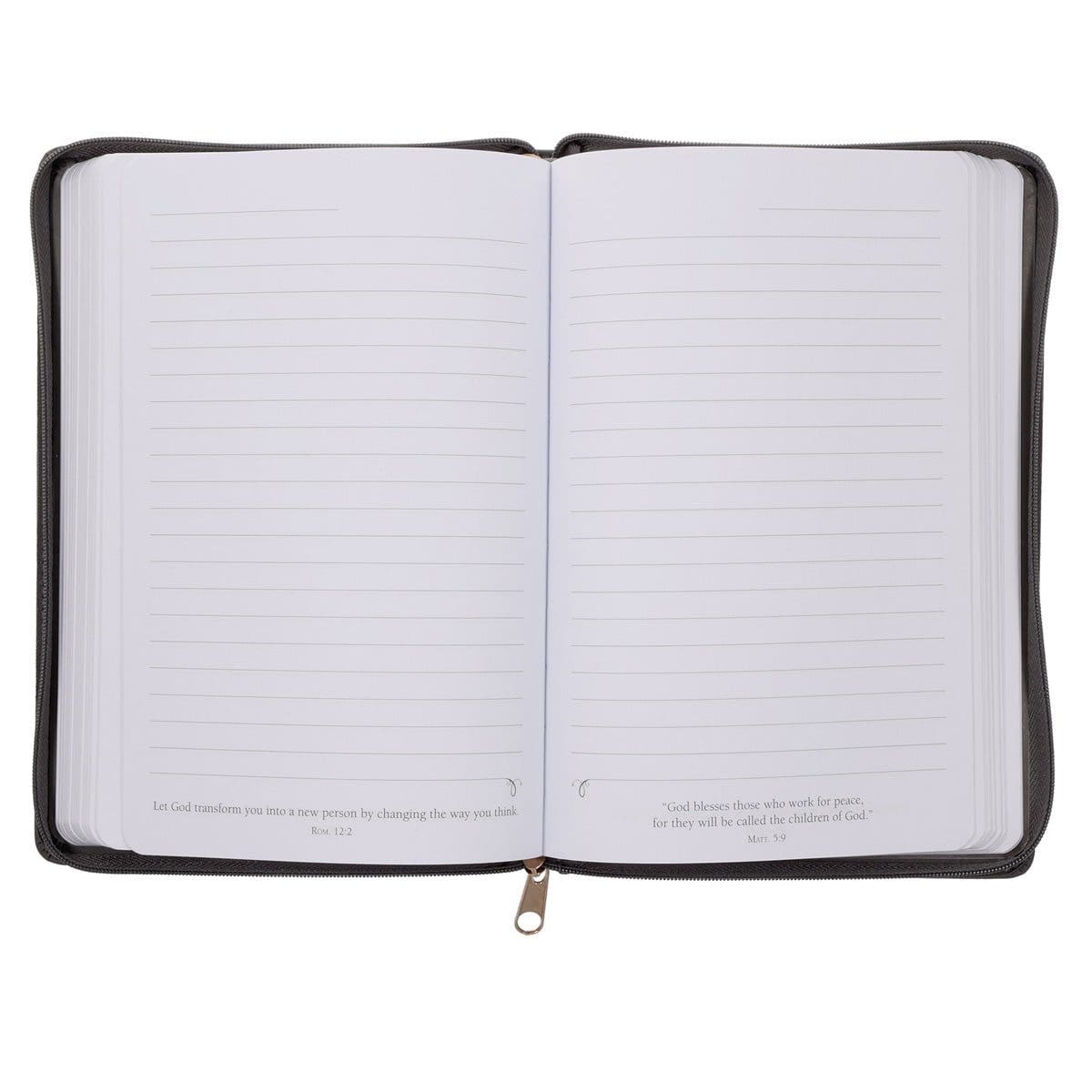 9781639529568_feature1 Be Strong in the Lord and in His Mighty Power Grey Lion Faux Leather Journal with Zipped Closure - Image 3