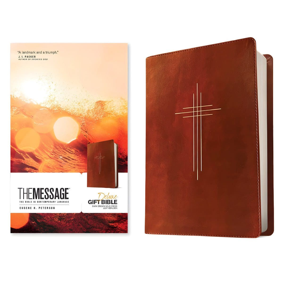 9781641589468_feature1 The Message Dark Brown Gold Cross Imitation Leather Deluxe Gift Bible - Image 2