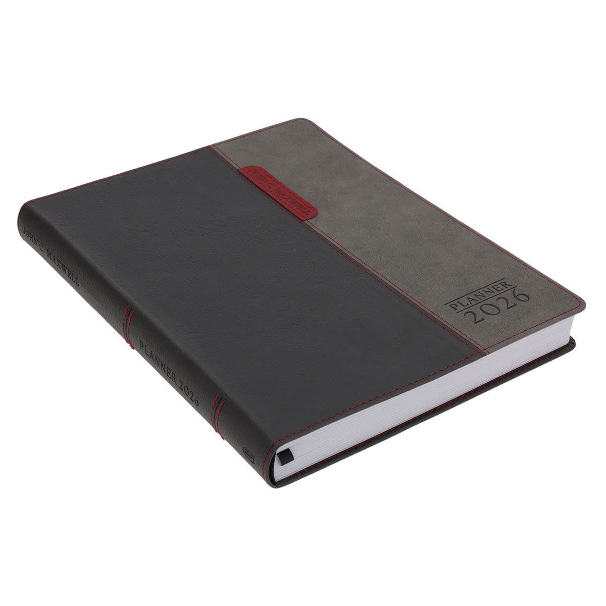 9781776477722_feature1 2026 John Maxwell A4 Diary - Daily Planner Red and Grey - Imitation Leather - Image 3