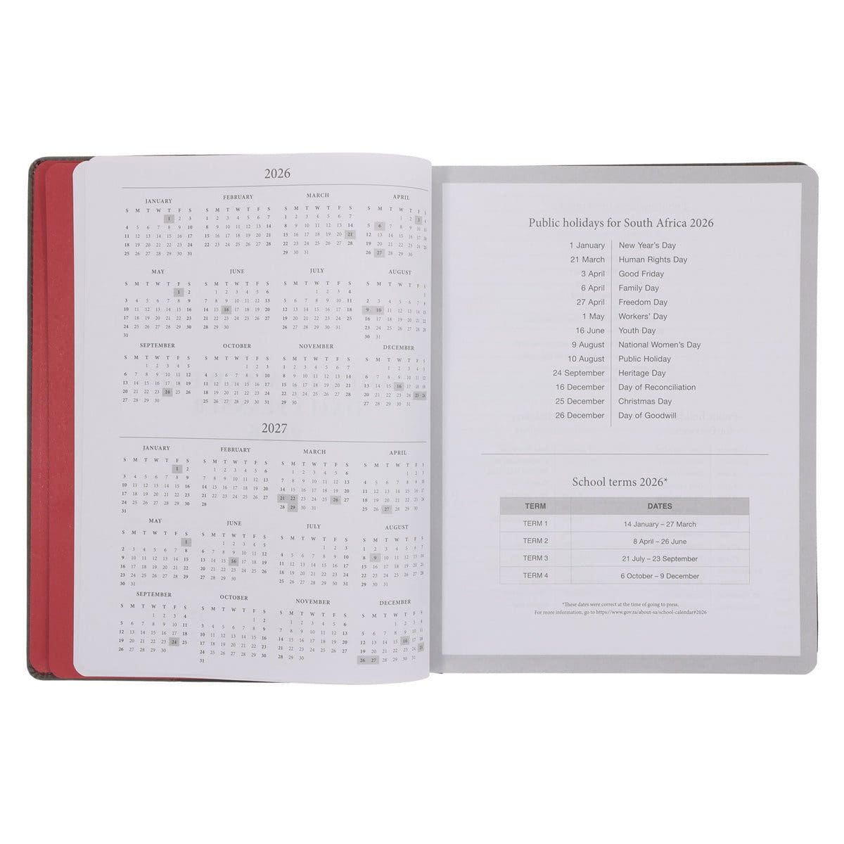9781776477722_feature3 2026 John Maxwell A4 Diary - Daily Planner Red and Grey - Imitation Leather - Image 5