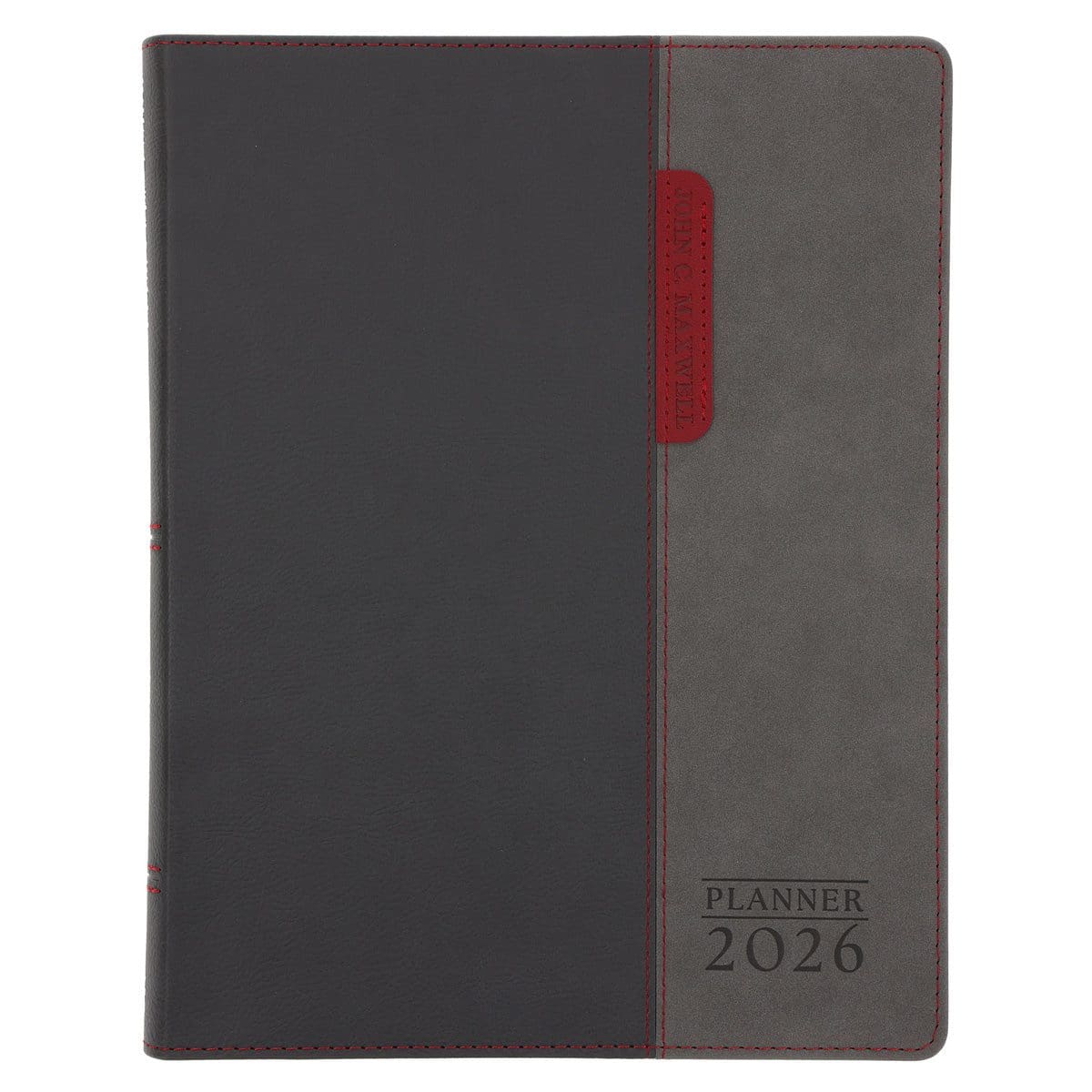 9781776477722_front 2026 John Maxwell A4 Diary - Daily Planner Red and Grey - Imitation Leather - Image 1