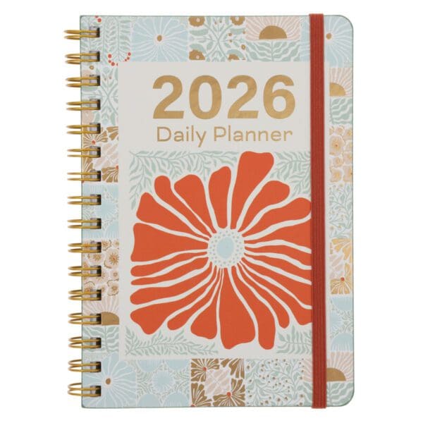 2026 A5 Diary - Daily Planner - Retro Flower Box - Wirebound - Image 1