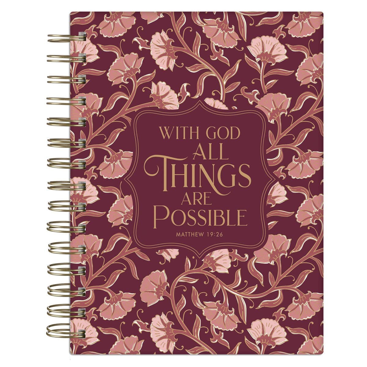 9798896780694_front With God All Things Are Possible Floral Hardcover Wirebound Journal - Image 1
