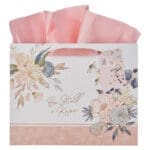 Be Still and Know Pink and Blue Floral Large Landscape Gift Bag with Gift Tag - Image 4