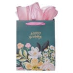 Happy Birthday Dark Floral Portrait Gift Bag with Gift Tag - Image 14