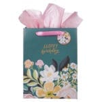 Happy Birthday Dark Floral Portrait Gift Bag with Gift Tag - Image 13