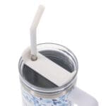 Trust in the Lord White and Blue Floral Large Stainless Steel Mug with Handle and Straw - Image 12