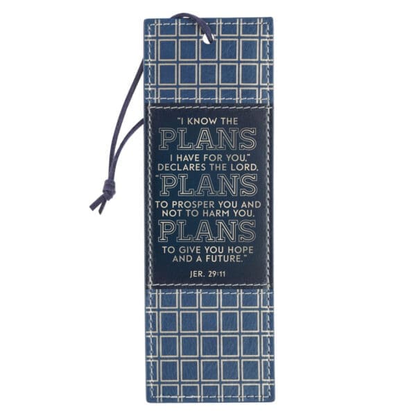 I Know the Plans I Have for You Blue Grid Faux Leather Bookmark - Image 1