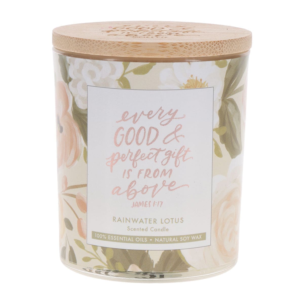 1220000720336_front Every Good and Perfect Gift Is from Above Rainwater Lotus Scented Candle with Bamboo Lid - Image 1