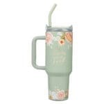 He Restores My Soul Large Stainless Steel Mug with Handle and Straw - Image 2