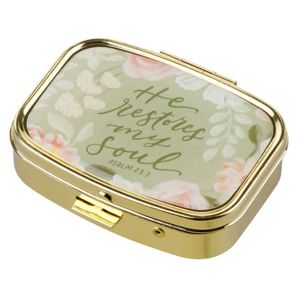 He Restores My Soul Epoxy Gold Metal Pill Box - Image 1