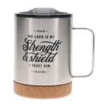 The Lord Is My Strength and Shield Stainless Steel Travel Mug with Cork Base - Image 3