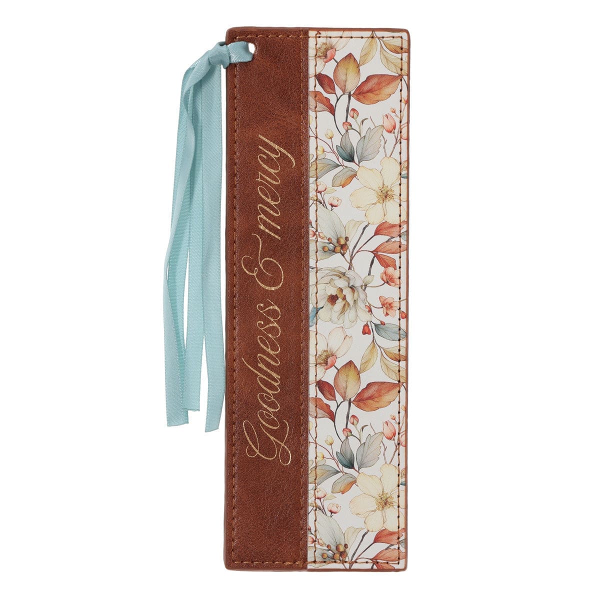 6006937176706_front Goodness and Mercy Faux Leather Bookmark - Image 1