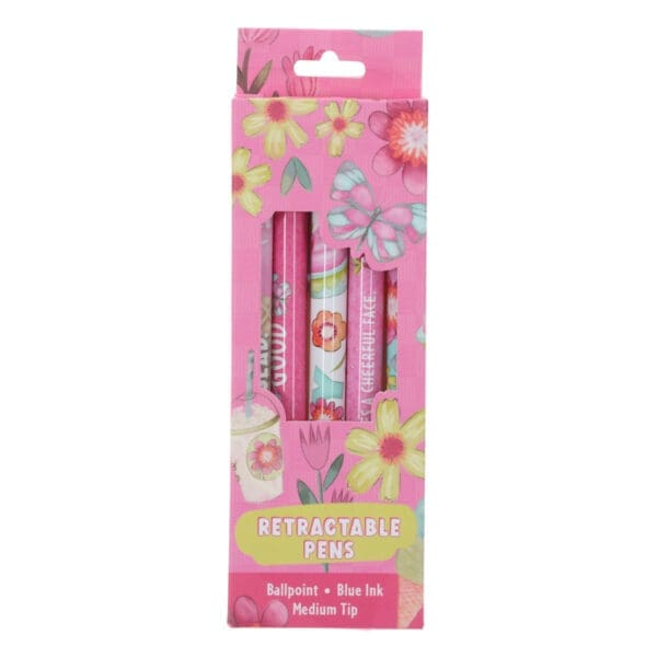 Joyful Girl Five-Piece Retractable Ballpoint Pen Set with Blue Ink - Image 1