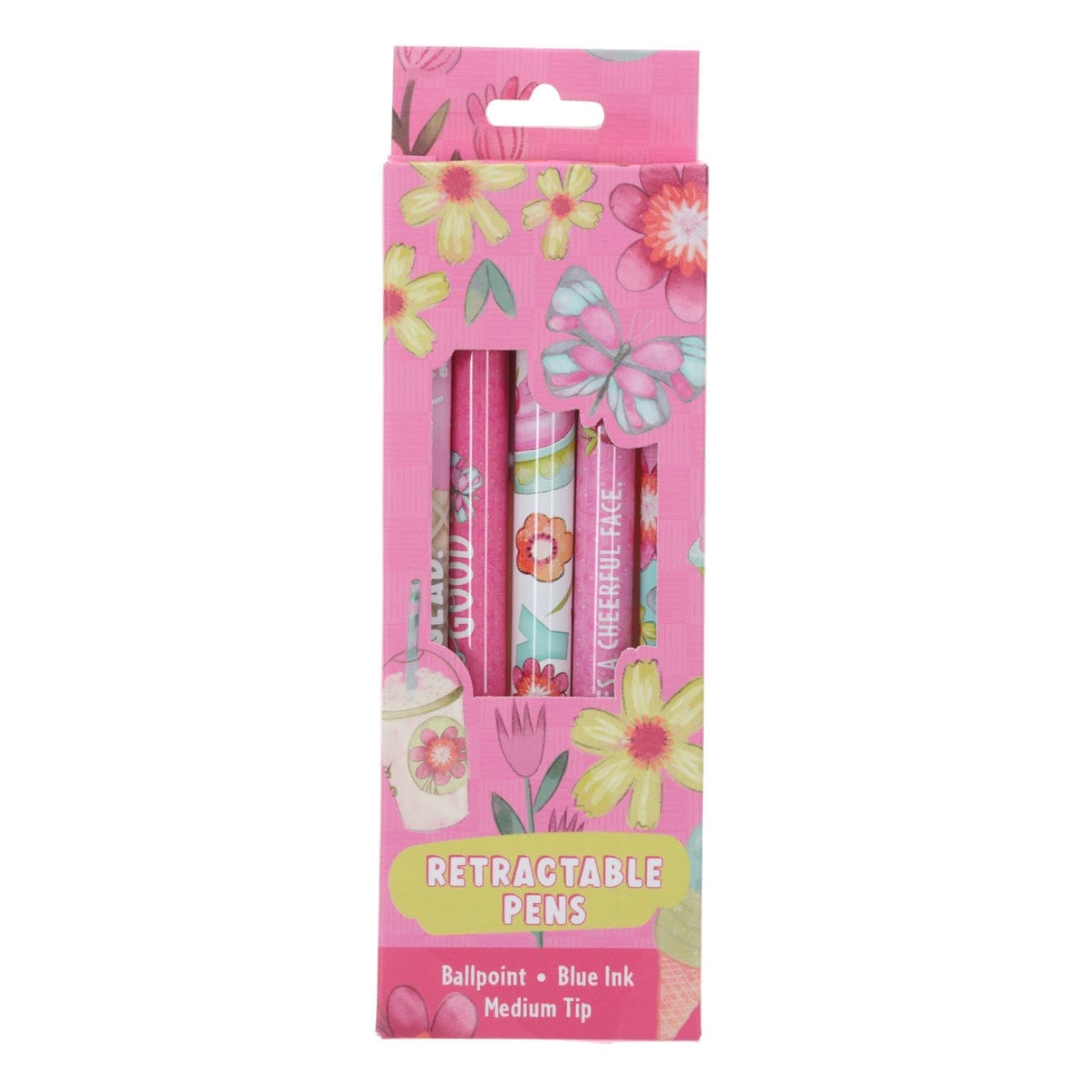 6006937177246_front Joyful Girl Five-Piece Retractable Ballpoint Pen Set with Blue Ink - Image 1
