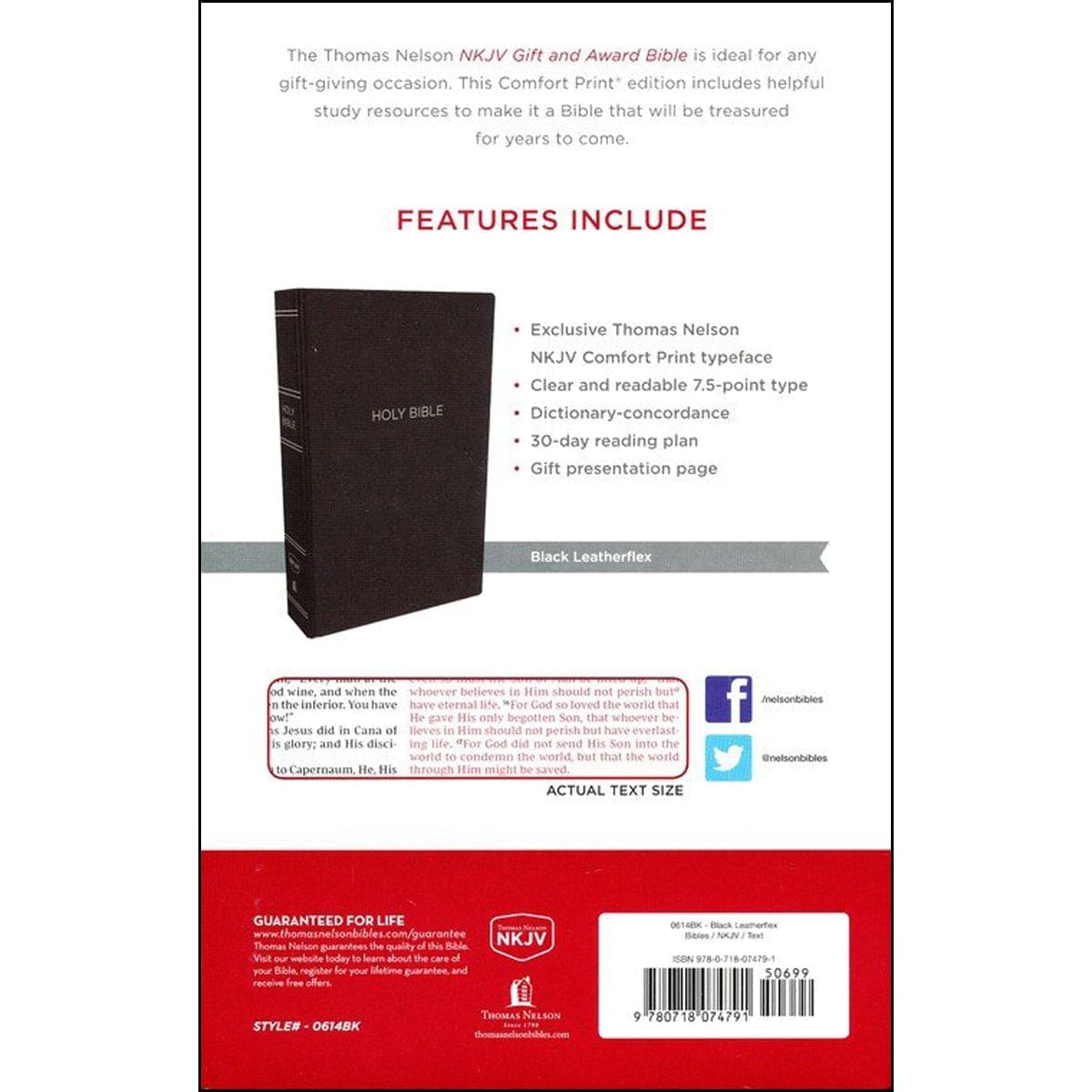 9780718074791_back NKJV Black Imitation Leather Gift & Award Bible Red Letter Comfort Print - Image 2