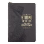 Be Strong in the Lord and in His Mighty Power Grey Lion Faux Leather Journal with Zipped Closure - Image 4