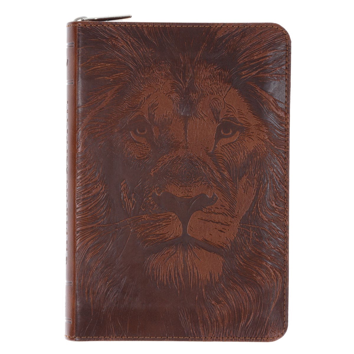 9798896780236_front KJV Brown Lion Faux Leather Compact Bible with Zip - Image 1
