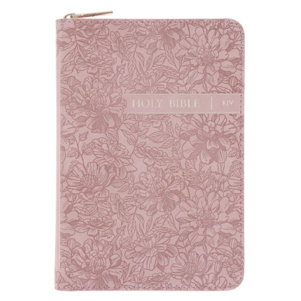 KJV Dusty Pink Faux Leather Compact Bible with Zip - Image 1