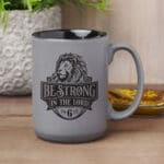 Be Strong in the Lord Matte Grey Ceramic Mug with Black Interior - Image 15