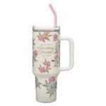 He Has Made Everything Beautiful Ivory Large Stainless Steel Mug with Handle and Straw - Image 4