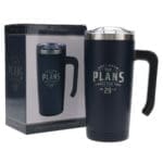 For I Know the Plans I Have for You Navy Stainless Steel Travel Mug with Handle - Image 5