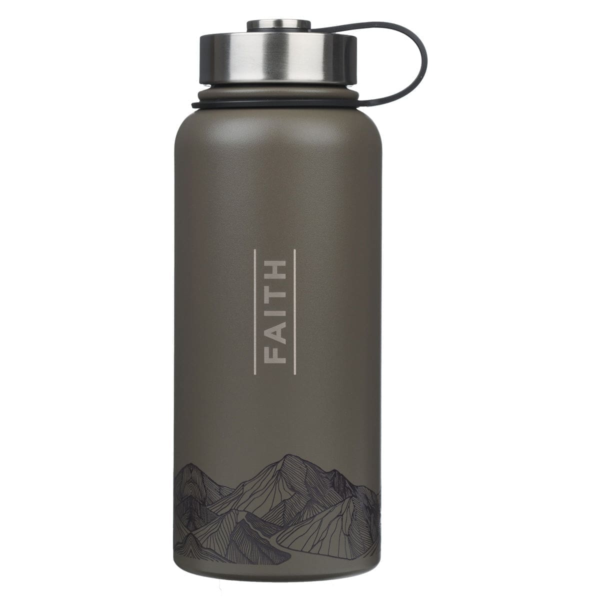 1220000720534_front_3b98d9c3-c3ea-4256-9072-5d36d2f490b3 Faith Mountains Dark Brown Stainless Steel Water Bottle - Image 1